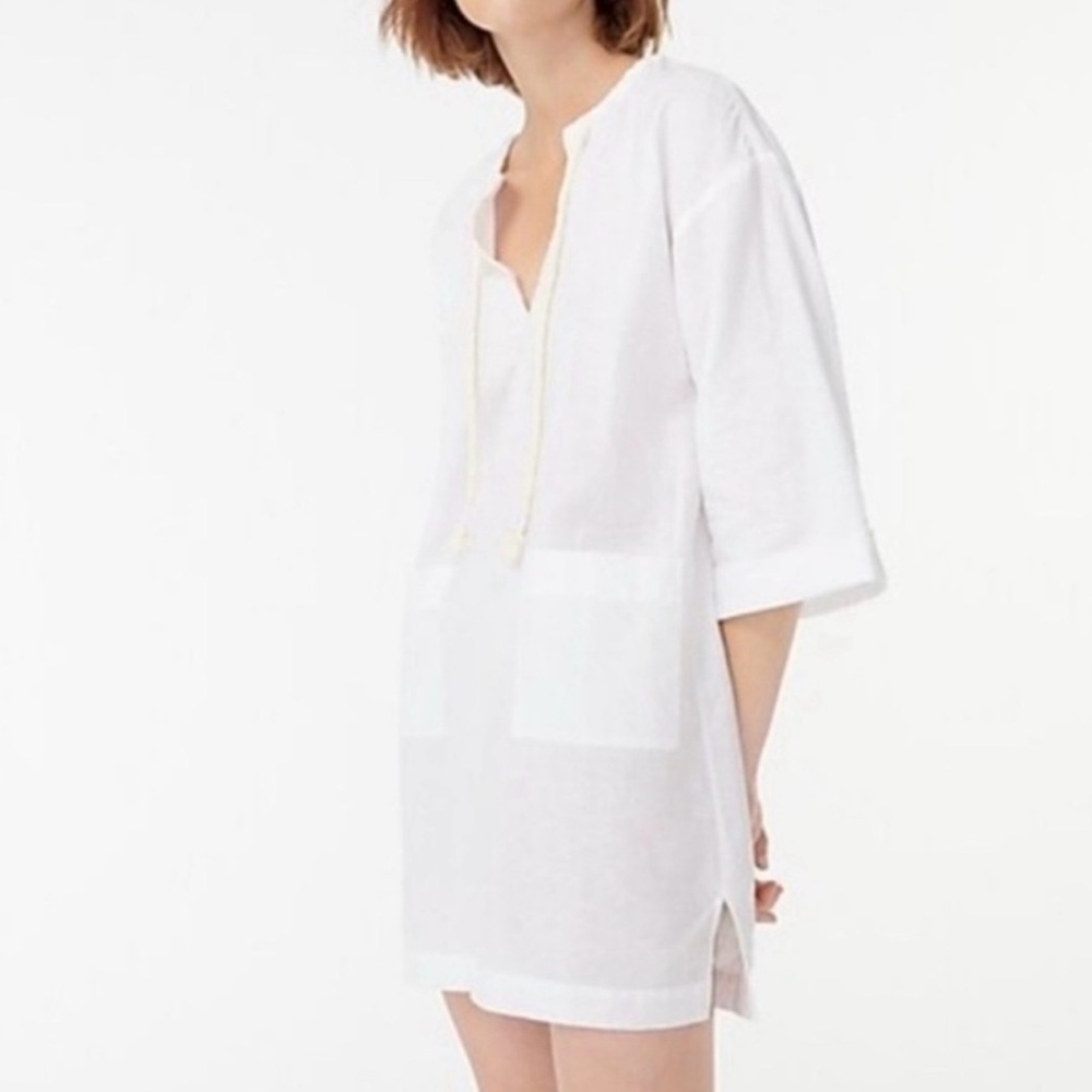 J Crew Cotton Linen V-neck Beach White Swim Coverup Tunic Medium